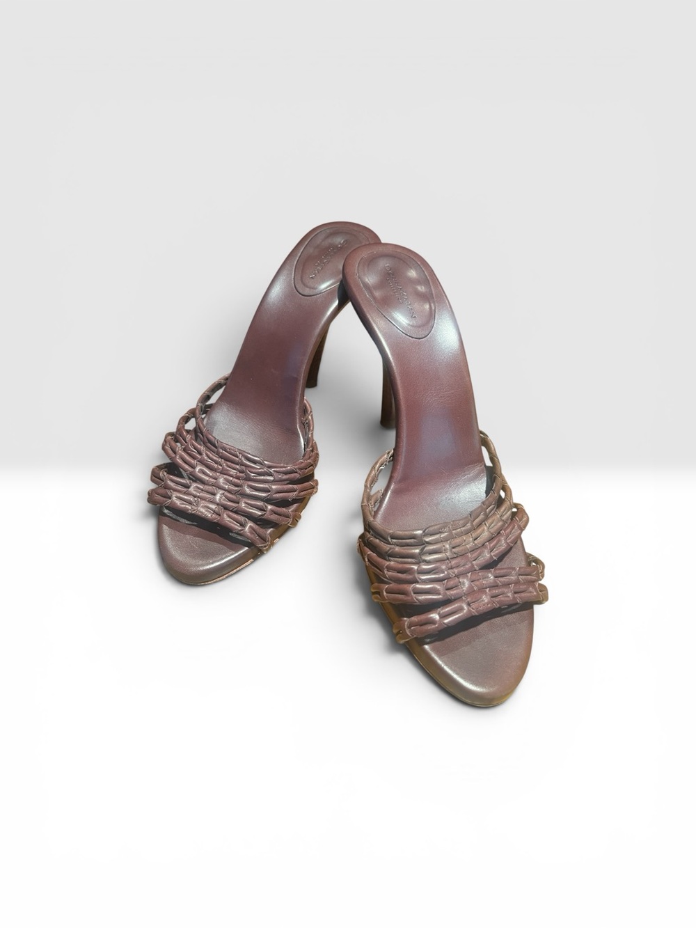 Donna Karan Collection vintage Rich Brown Women's Woven Strap  Sexy Mules 38.5